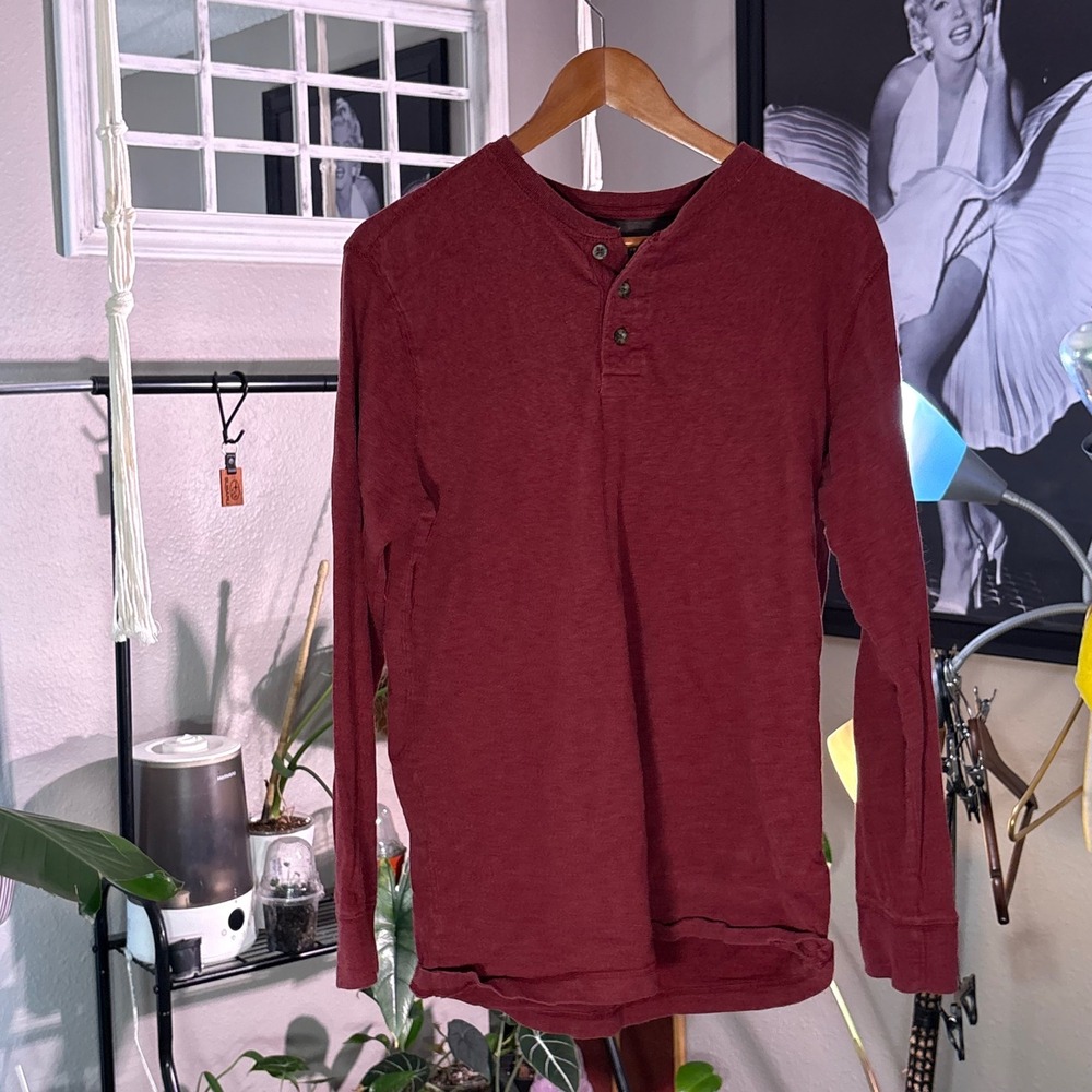 Outdoor Life‎ Henley Shirt Mens Size M Burgundy  Sueded Cotton Long Sleeve